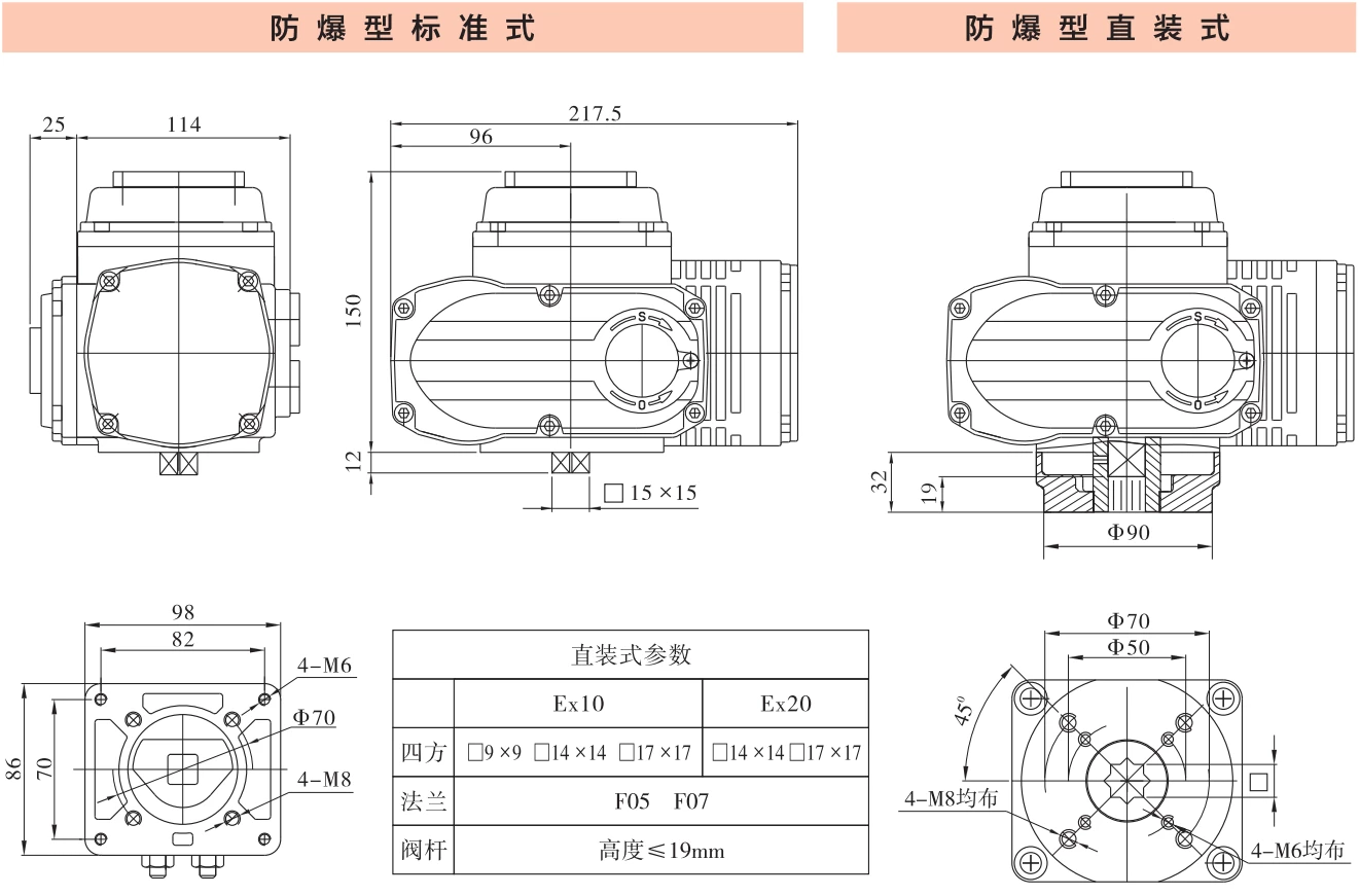 华易Exd II CT4Gb执行器 DCL-Ex10 DCL-Ex20 外型安装尺寸