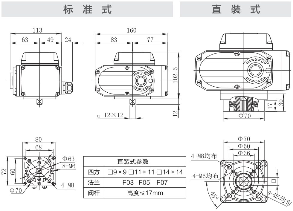 武汉华易 电动快开执行器 DCL-K05 外型安装尺寸