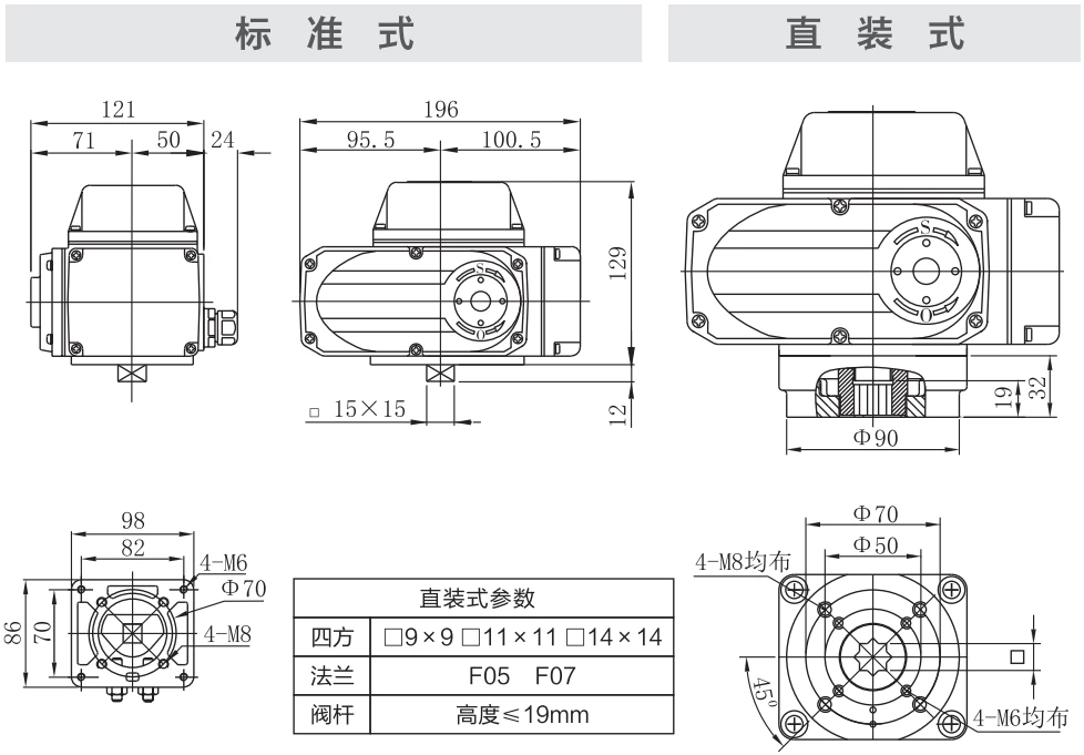 武汉华易 快开电动执行器 DCL-K10 外型安装尺寸