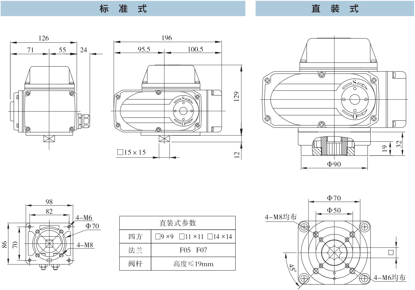 华易电动执行机构 DCL-10 外型安装尺寸